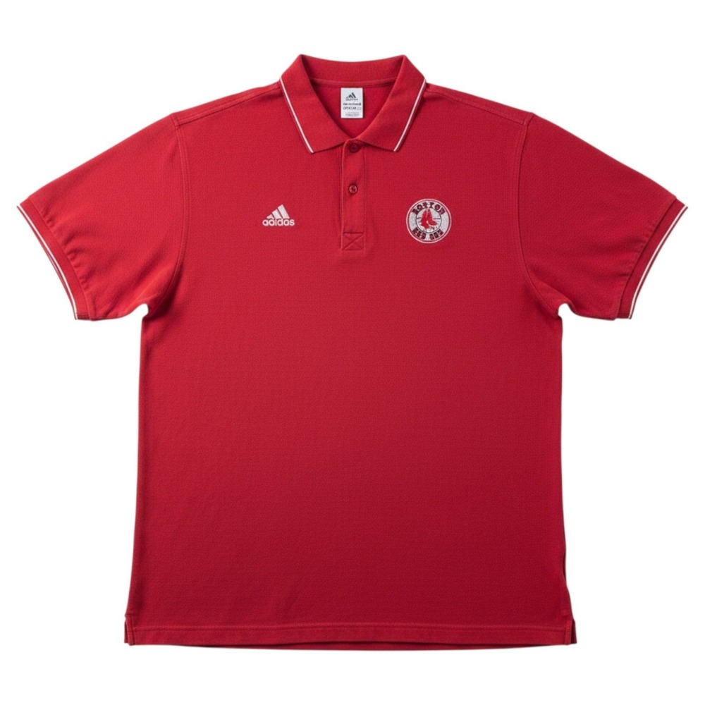 VTG 00s Boston Red Sox Polo Shirt Mens Large Red Pique Knit Embroidered Adidas